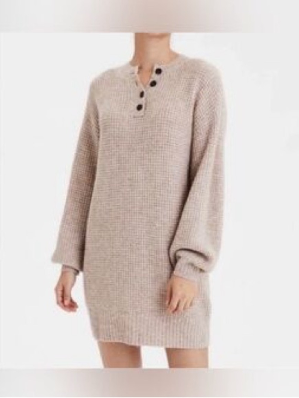 American Eagle Outfitters Beige Henley Knit Mini Dress